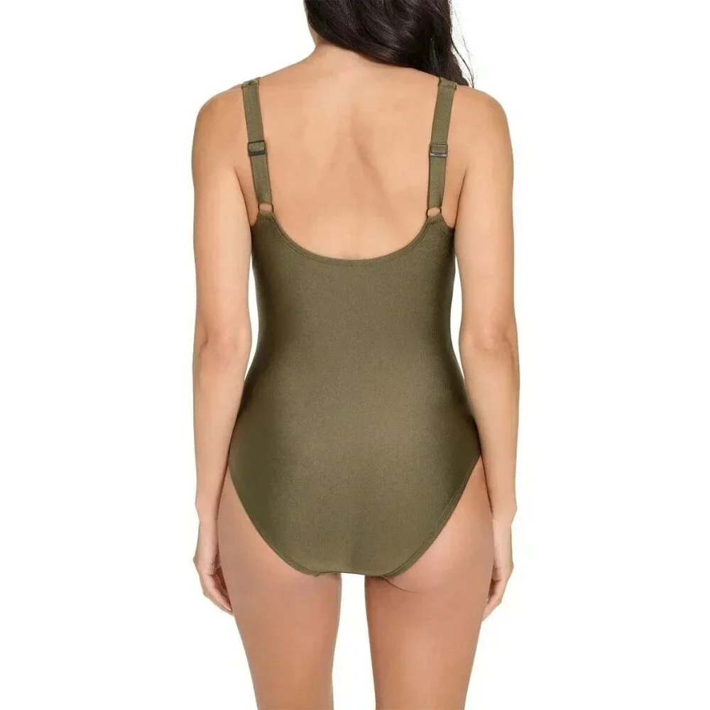 💥   Olive Green Twist Front One Piece Swimsuit N0967 - Picture 2 of 13